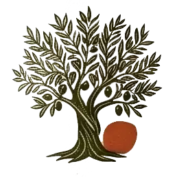 Olivino brand mark, hand-illustrated olive tree
